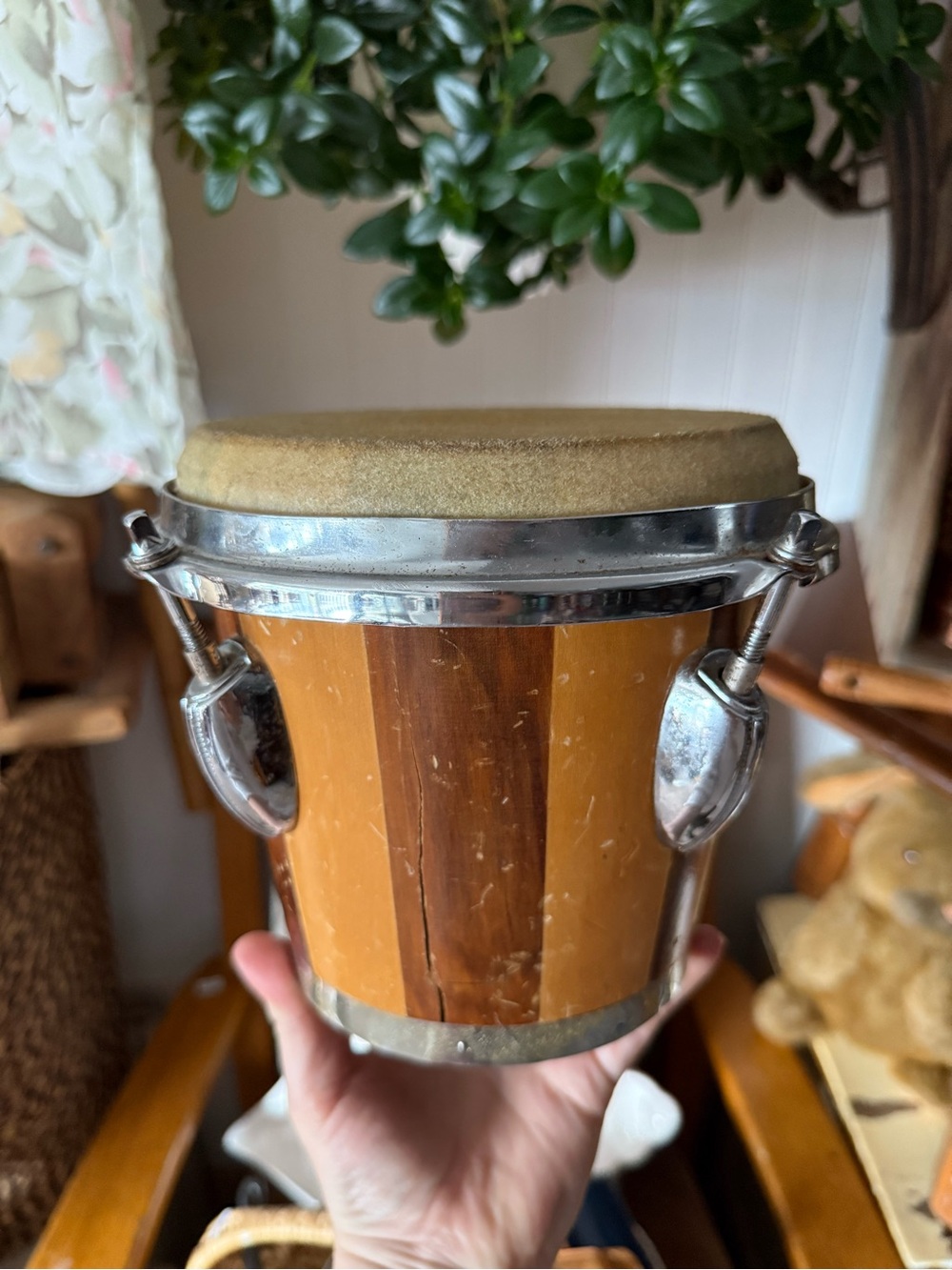Small Wooden Bongo Drum - Natural Wood Tone